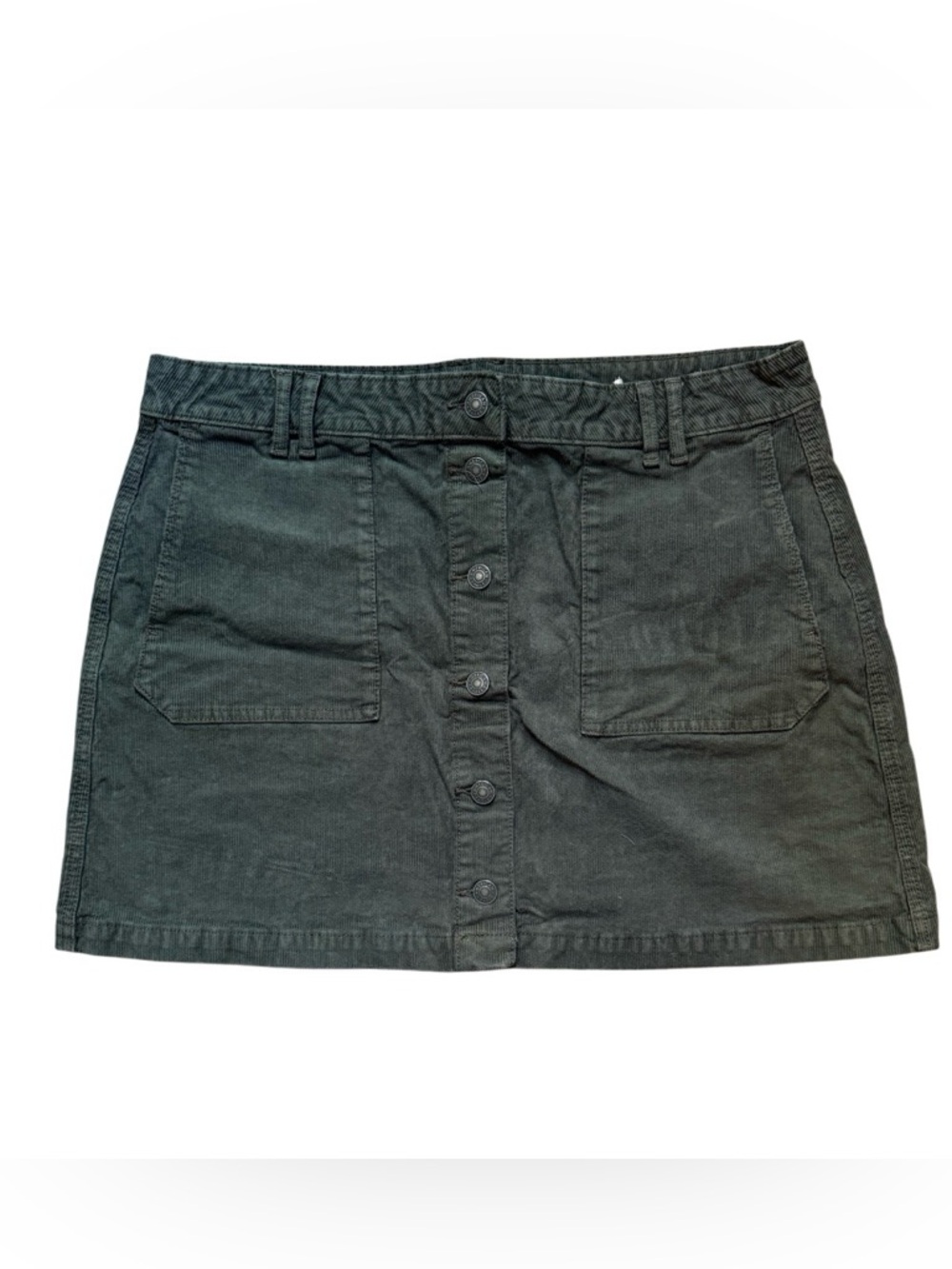 American Eagle Olive Green Corduroy Button-Front Mini Skirt Size 16
